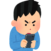 スマートフォンに熱中する人のイラスト（男性）