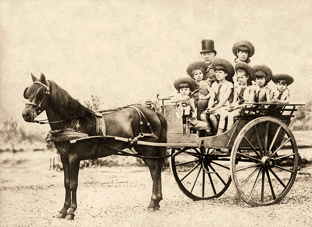 Family on a horse carriage, ca. 1894 vintage everyday