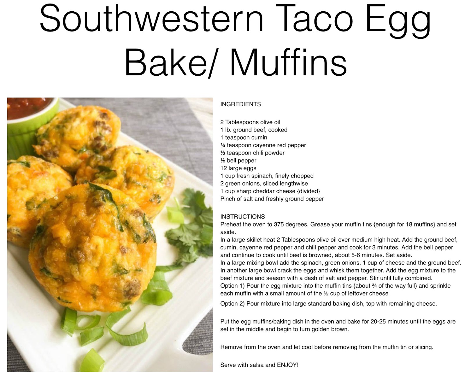 Healthy Recipes Southwestern Taco Egg Bake/ Muffins