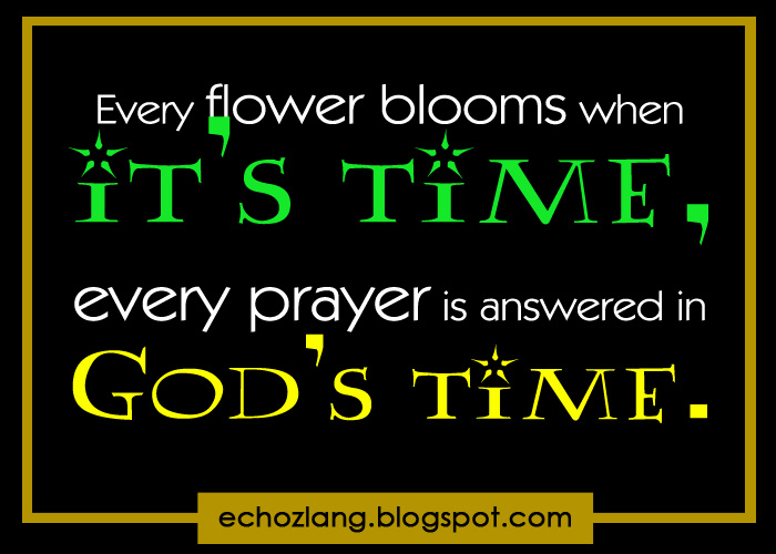 Every flower blooms when it's time, every prayer is answered in God's