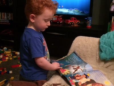 Little boy reading the book