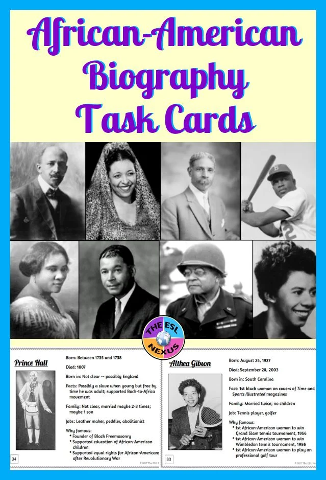 Learn about African-American history with these 80 task card biographies | The ESL Nexus