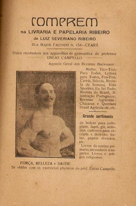 Propaganda do guia de ginástica do Professor Enéas Campello, apresentado em Fortaleza-CE em 1920.