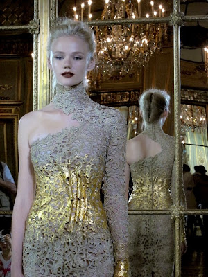 Rami al Ali asymmetrical grey and gold lace dress | Luvtolook | Virtual ...