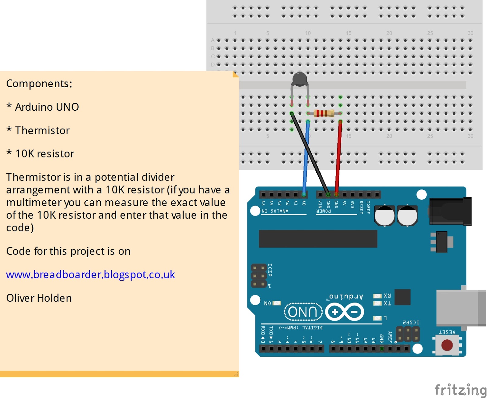 Breadboarders: Arduino with a thermistor to get temperature - PLX-DAQ