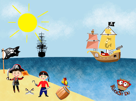 Strandszene gezeichnet mit Piraten-Cliparts