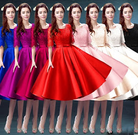 New 2016 Multicolor Half Sleeve Crochet Lace Top Satin Flare Dress