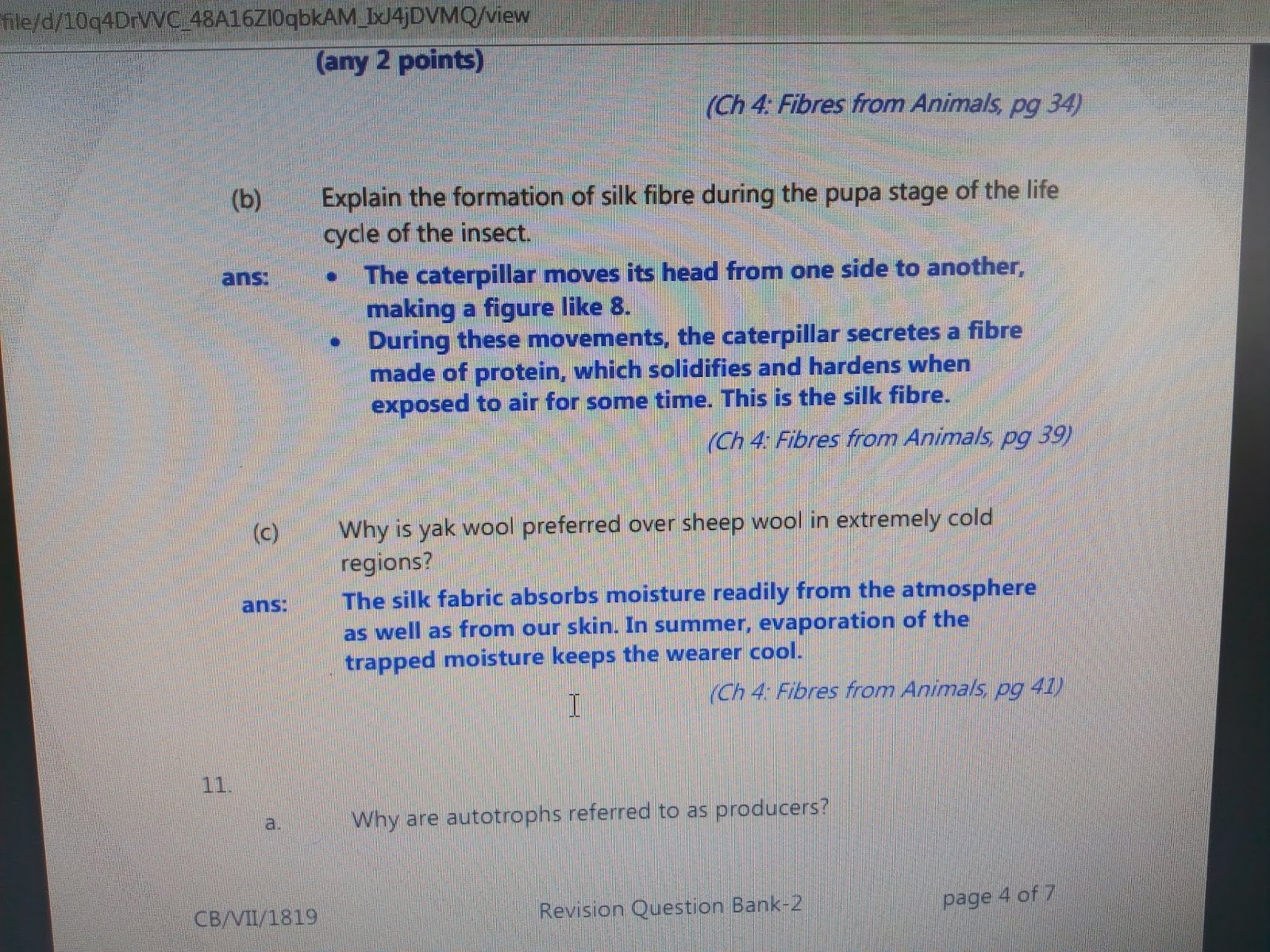 Science Revision question bank answer key