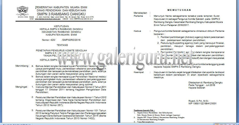 Format Word Contoh Sk Komite Sekolah Guru Paud