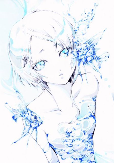 Charmal ilustrações mulheres garotas estilo anime mangá Azul de peixes e anjo