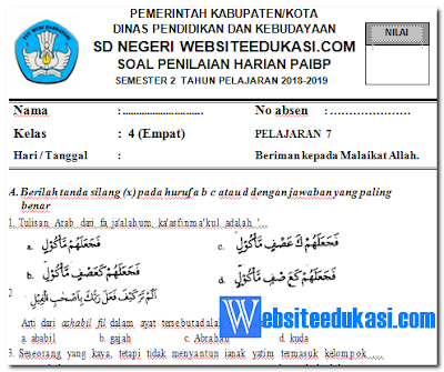 Soal PH PAI Kelas 4 Semester 2 Revisi 2018