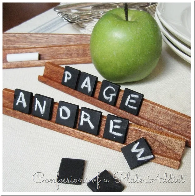 Scrabble styled chalkboard place cards - Confessions of a Plate Addict