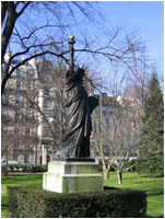 Patung yang melambangkan kebebasan ini dibangun di pulau liberty, di muara sungai hudson. tepatnya b