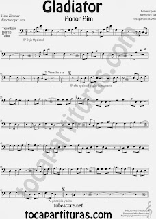 Partitura de Gladiator para Trombón, Tuba Elicón y Bombardino by Hans Zimmer Gladiator Sheet Music for Trombone, Tube, Euphonium Music Scores