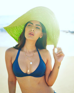 Karishma Sharma in spicy blue bikini top