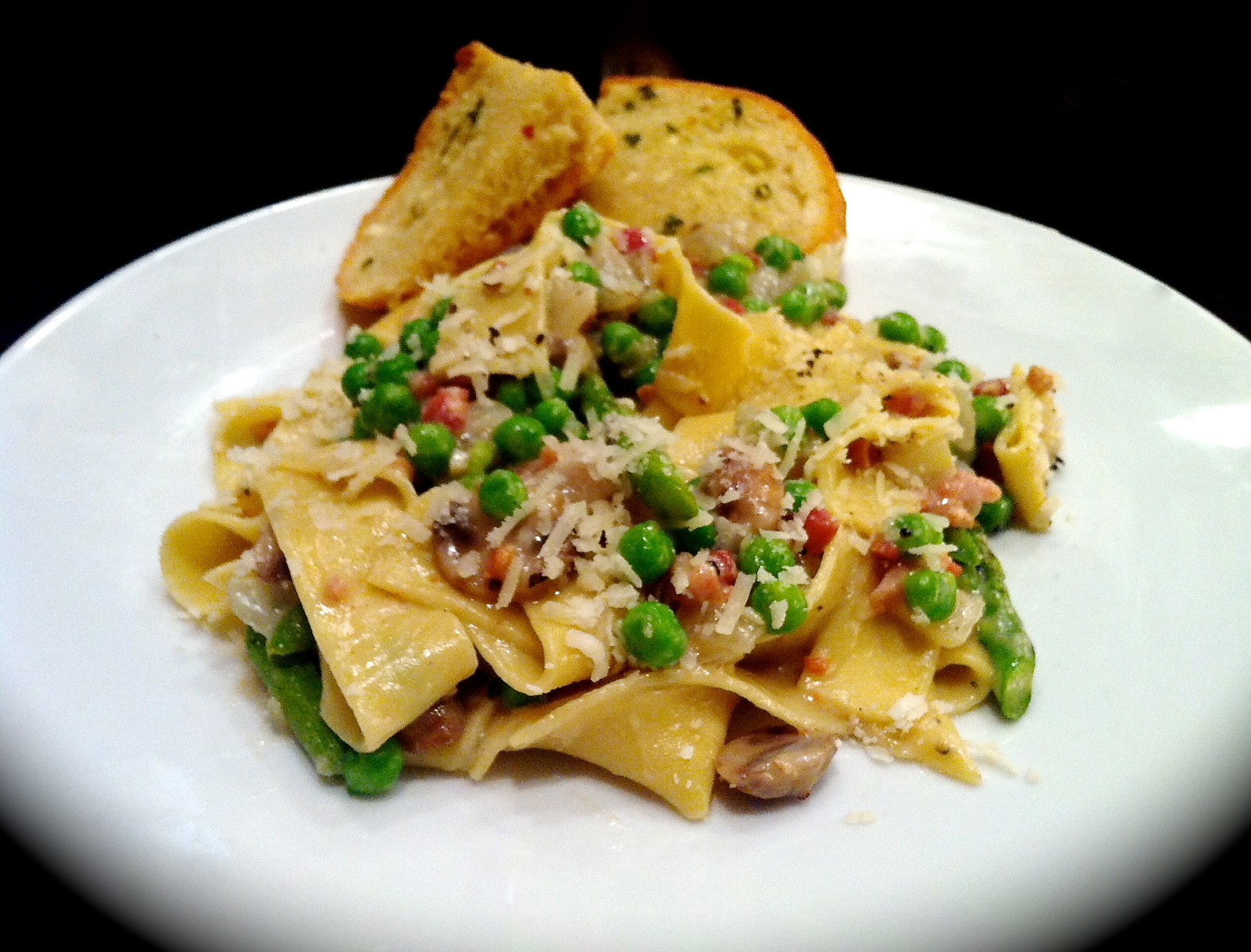 Simple Pleasures Pappardelle with Pancetta, Mushrooms, and Peas