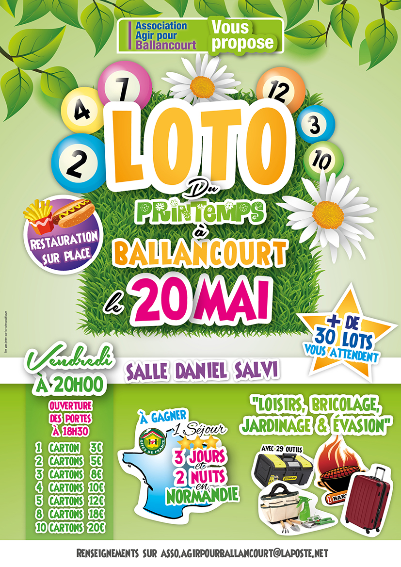 Association Agir Pour Ballancourt LOTO DE PRINTEMPS, Vendredi 20 MAI à