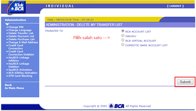 Cara Menghapus Transfer List (daftar transfer) di Klik BCA