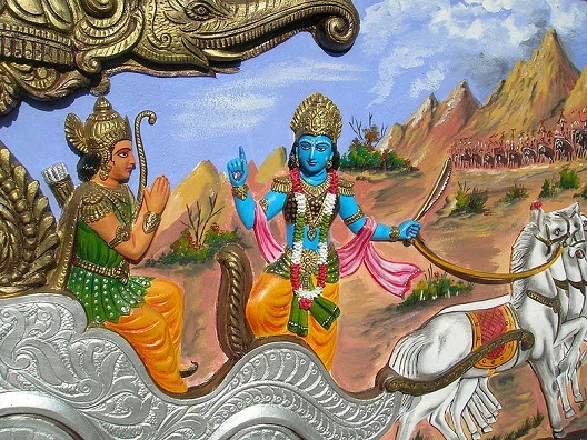 Krishna instructing Arjuna in Kurukshetrea