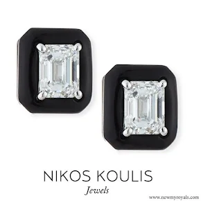 Meghan Markle wore Nikos Koulis 18k Oui Diamond & Black Enamel Octagonal Stud Earrings