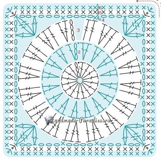 Мотив №3. Квадраты из бежевой и зеленой пряжи (листья кувшинки)