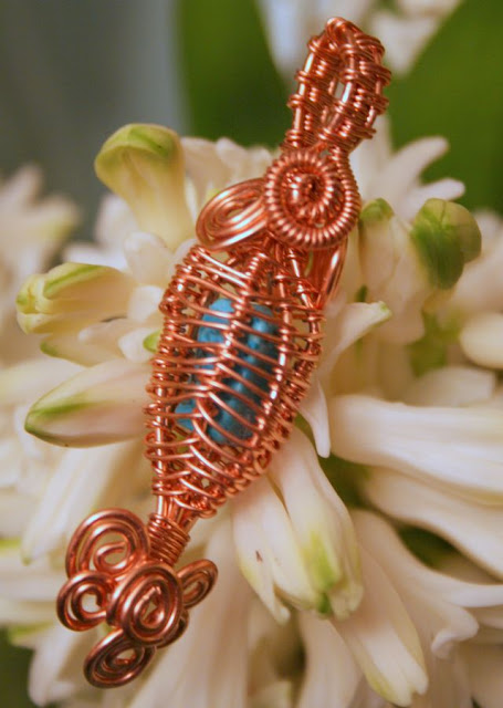 Wrapped up: copper, stabilized turquoise chips, OOAK pendant :: All Pretty Things