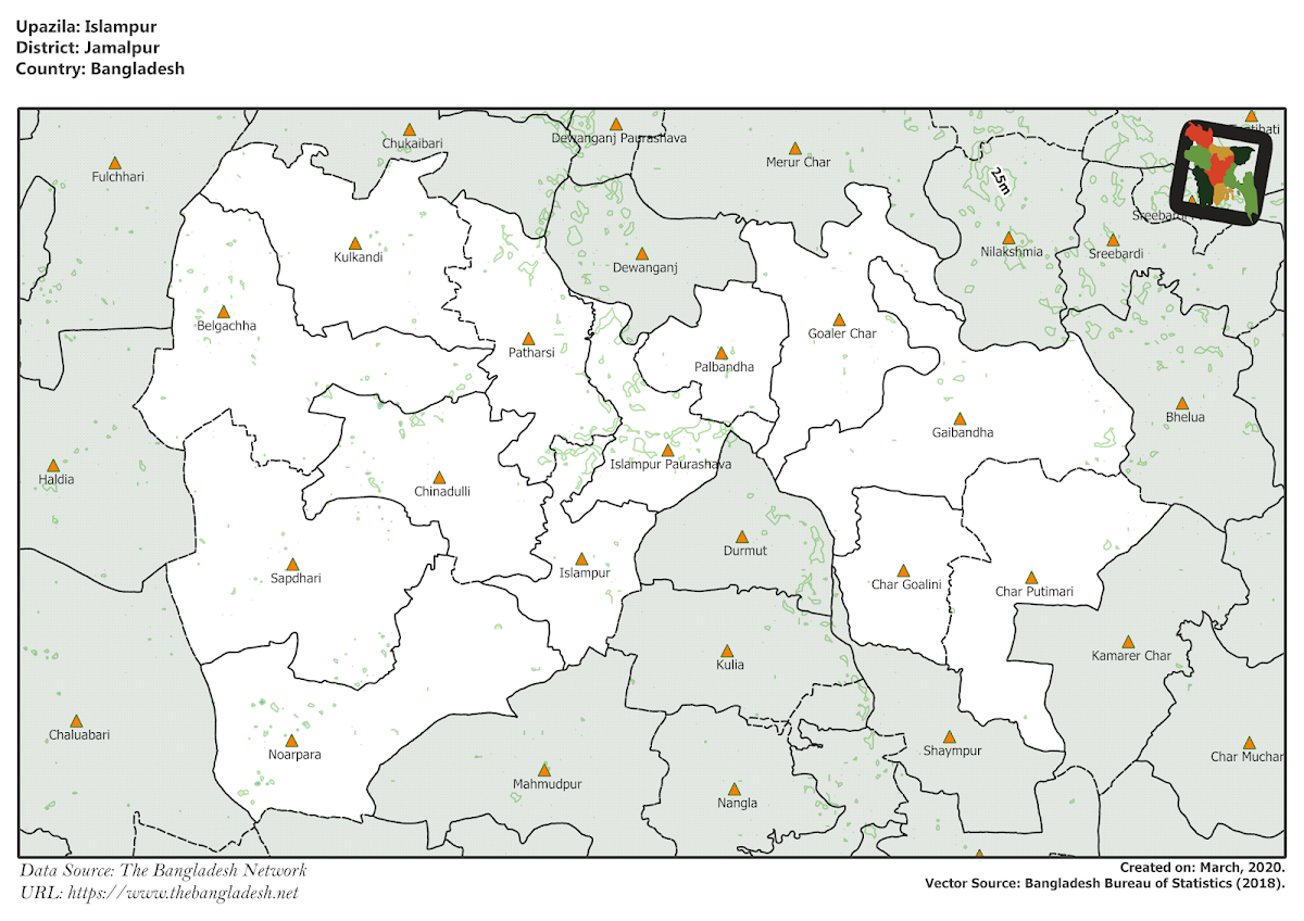 Islampur Upazila Elevation Map Jamalpur District Bangladesh