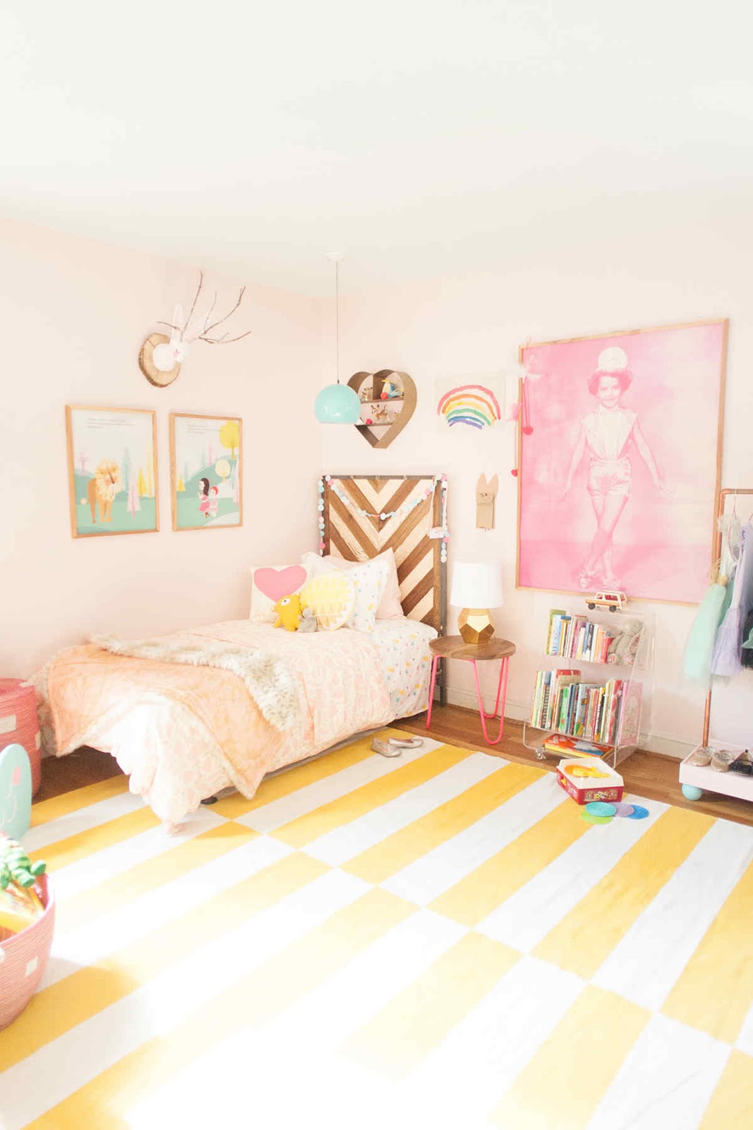 Pink and yellow girls bedroom design