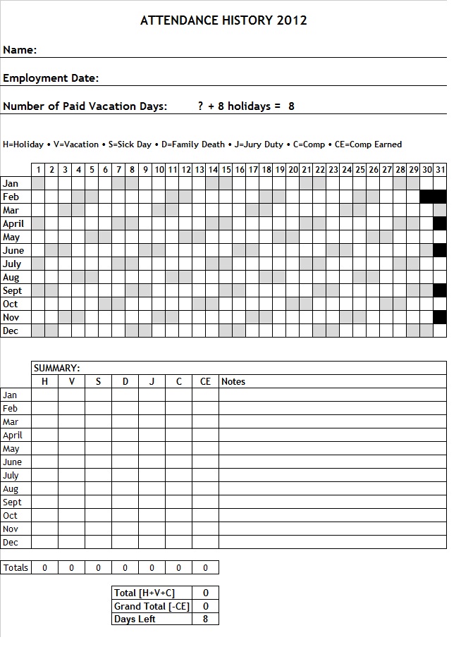 Attendance History Word Template ~ Template Sample