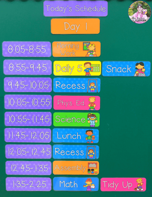 Photo of classroom schedule.