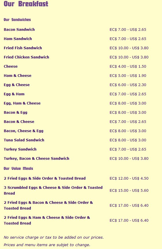 hello grenada, see you later america Grill Master Menu