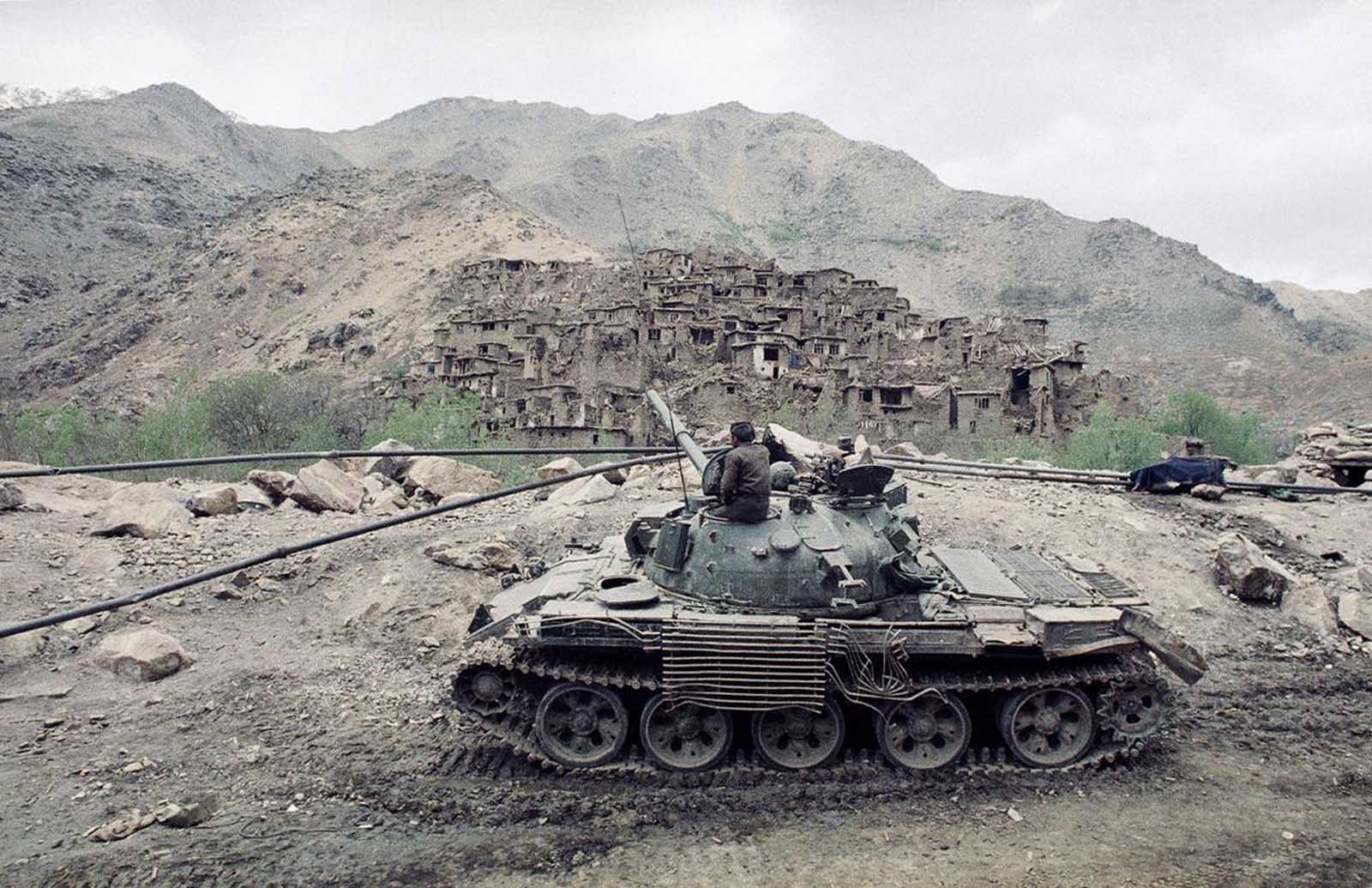 Aftermath in a village located along the Salang Highway, shelled and destroyed during fights between Mujahideen guerrillas and Afghan soldiers in Salang, Afghanistan.
