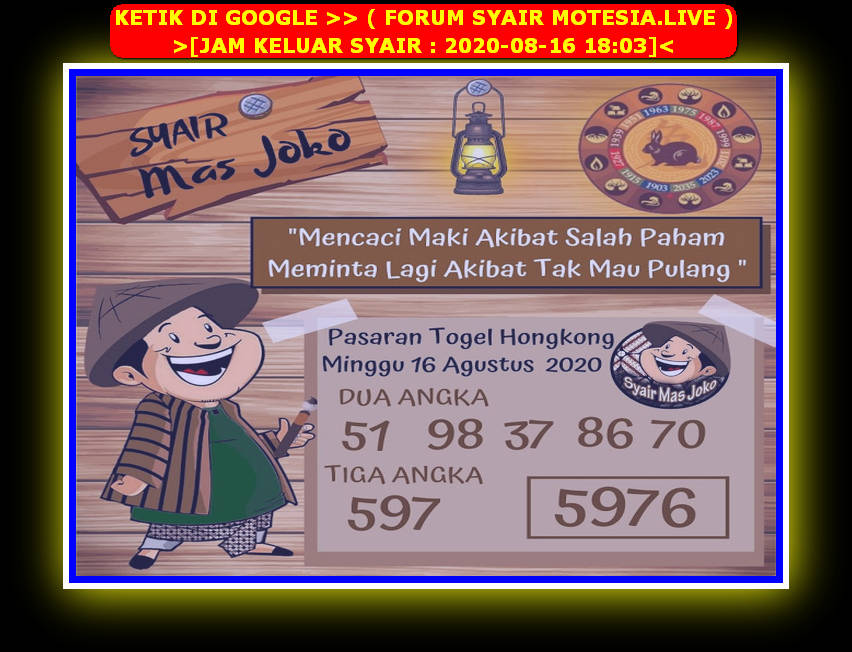 Syair Hk Minggu 16 Agustus 2020 Royal Syair