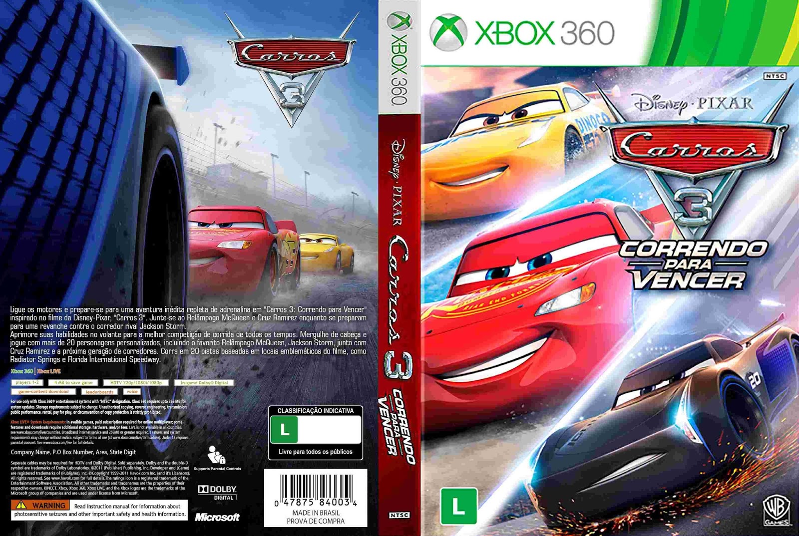 Cars 3 - Capa Game XBox 360.