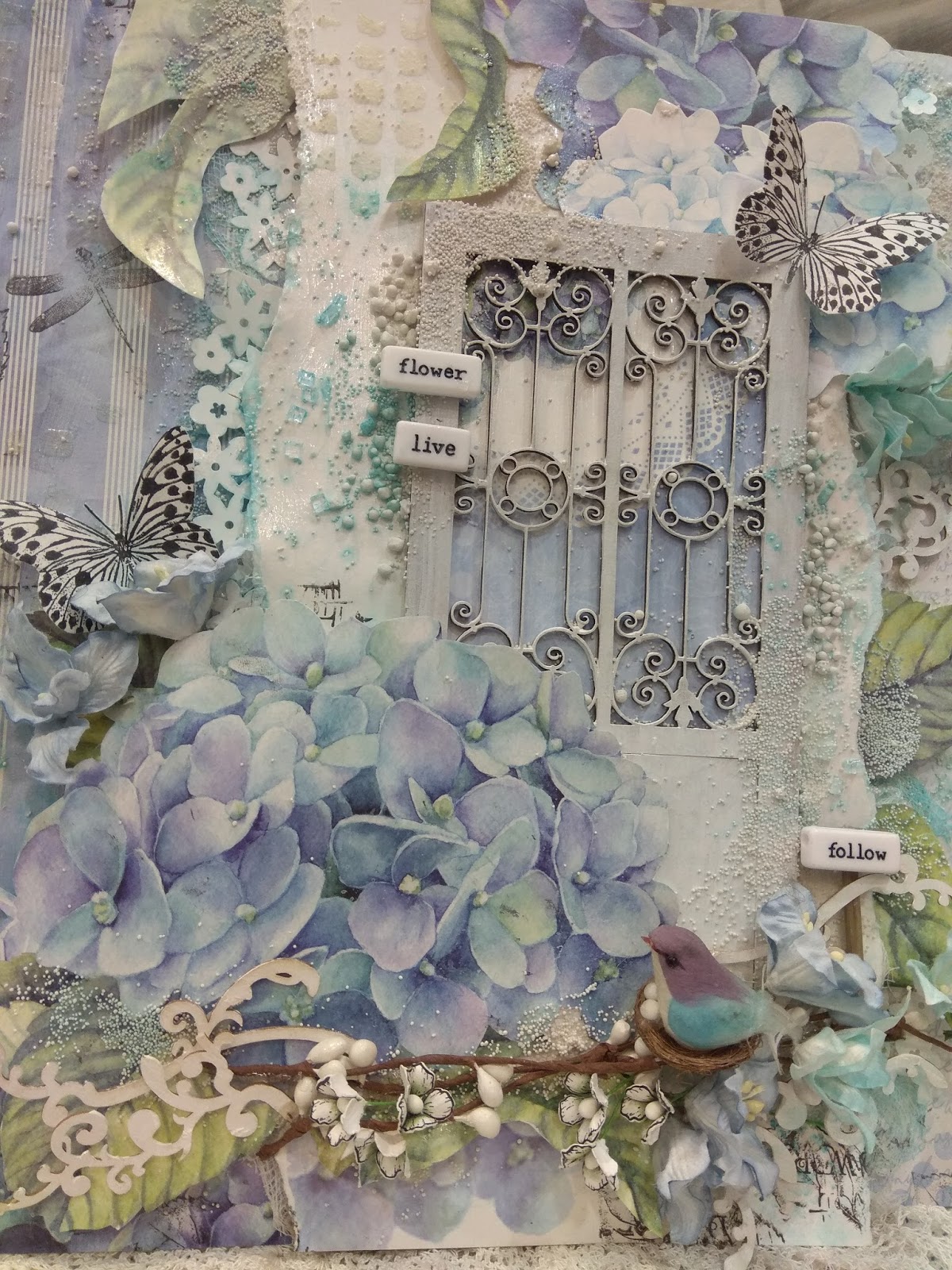 Dress My Craft Mixed Media With Hydrangea Lawns Start to Finish.