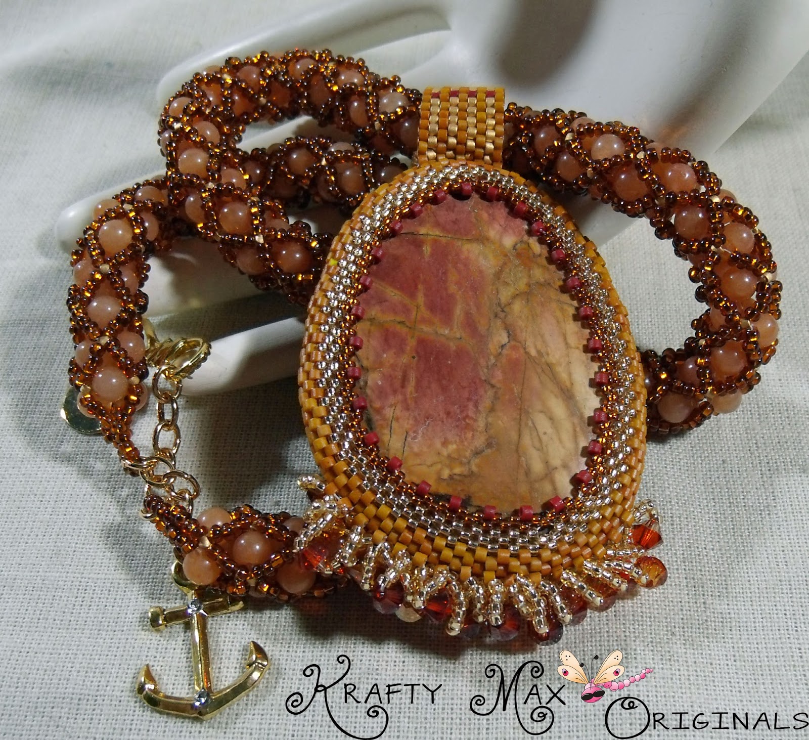 Sunset in Fall Maple Leaf Turning Colors Handmade Beadwoven Necklace 