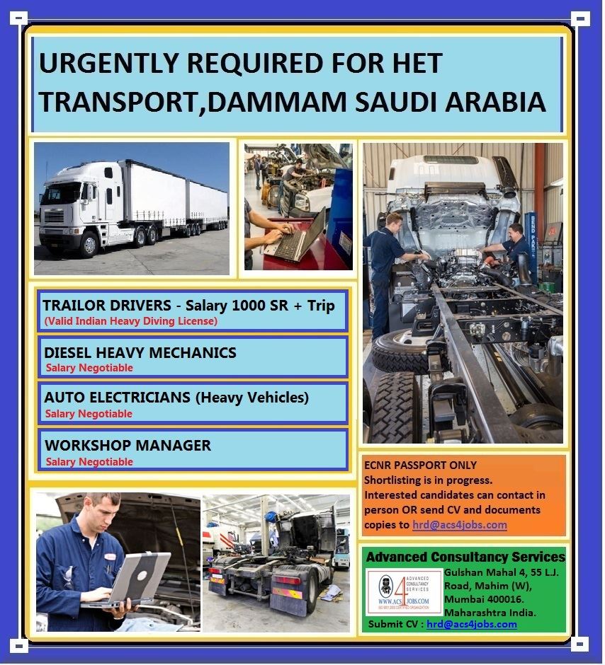 Urgently Required for Het Transport Dammam Saudi Arabia Urgently Required for Het Transport Dammam Saudi Arabia