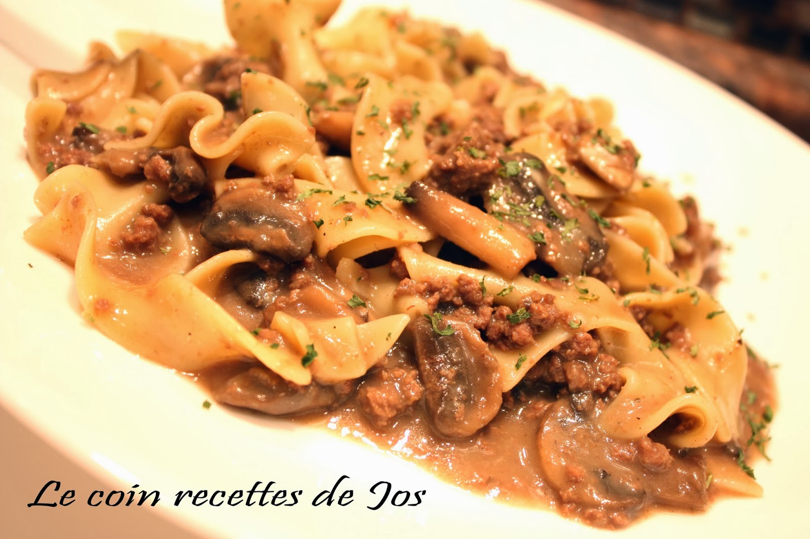 Le coin recettes de Jos CASSEROLE DE BOEUF HACHÉ STROGANOFF AUX CHAMPIGNONS Le coin recettes de Jos CASSEROLE DE BOEUF HACHÉ STROGANOFF AUX CHAMPIGNONS
