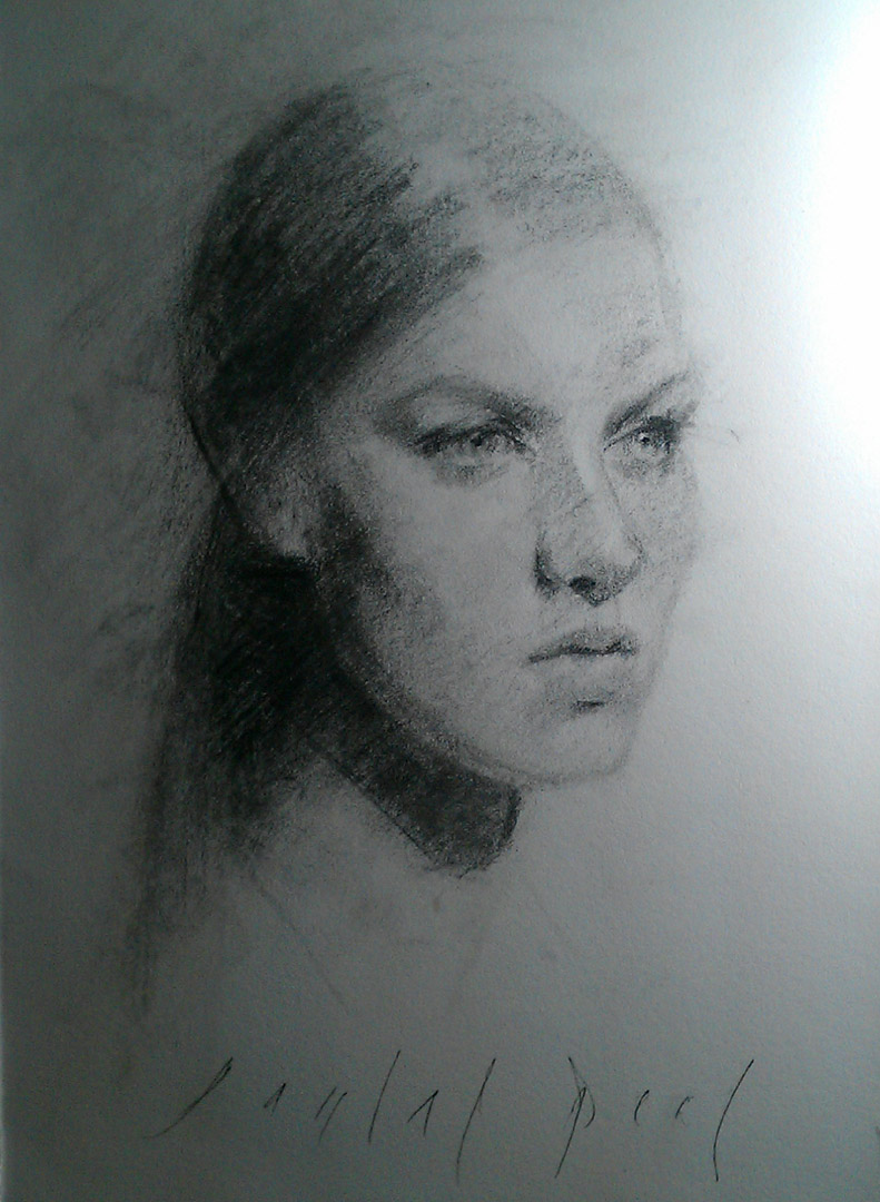 A DRAWING A DAY Michelle Original female portrait charcoal drawing on