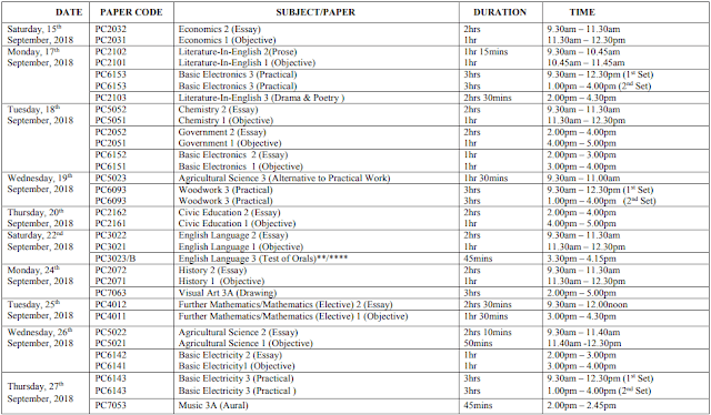 WAEC 2018 GCE TIMETABLE - 2ND SERIES - 3 of 4