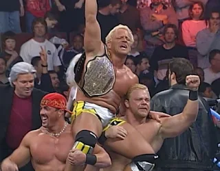 WCW Spring Stampede 2000 - Jeff Jarrett celebrates his WCW title win with The New Blood
