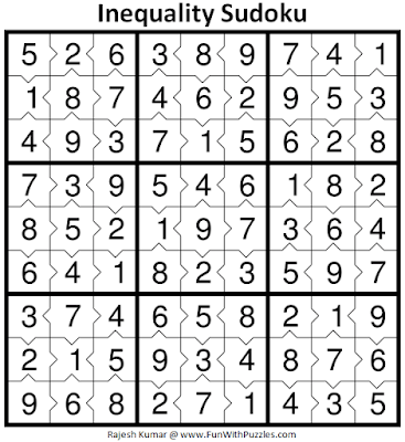 Answer of Inequality Sudoku Puzzle (Fun With Sudoku #370)