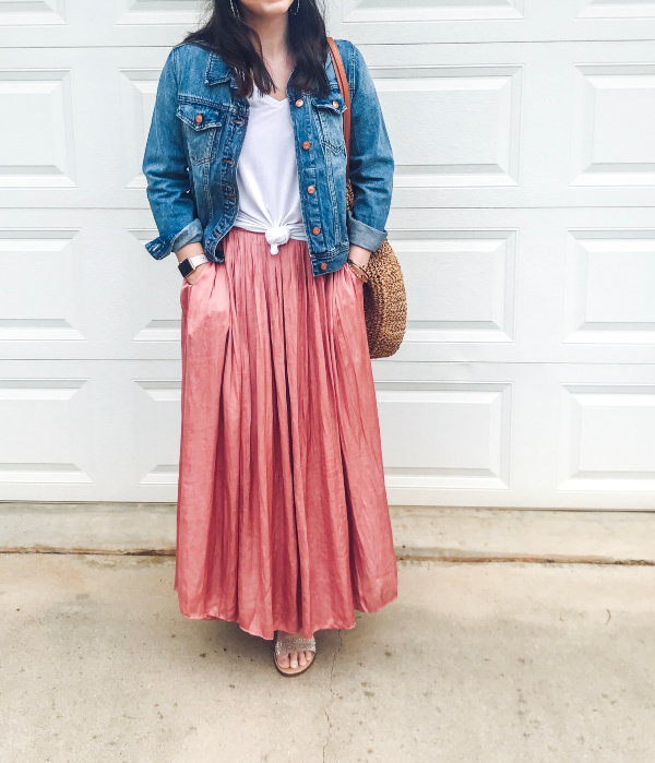 style on a budget, spring outfit, j. crew skirt, how to wear a denim jacket, north carolina blogger, mom style, casual spring outfit