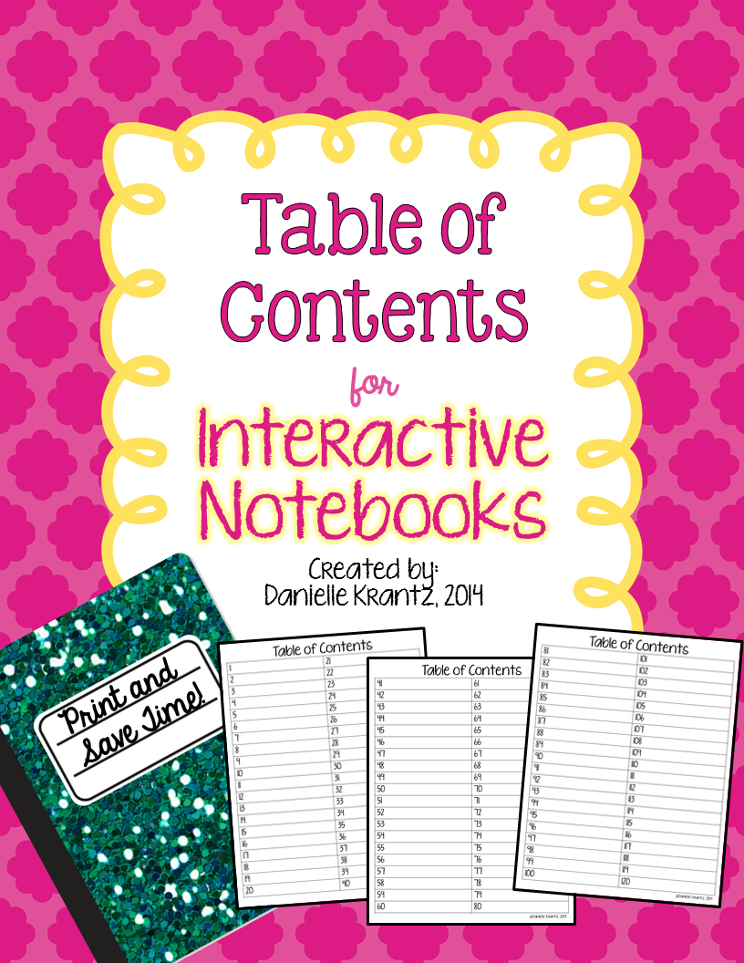 Live. Love. Math. Freebie Table of Contents for Interactive Notebooks