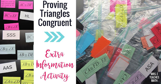Congruent triangles in geometry is a fun unit to teach! These tips will help you find an activity or worksheet to for your high school students.  The interactive notebook foldable is the perfect way for students to take notes.  The proofs project will help your students become more confident.