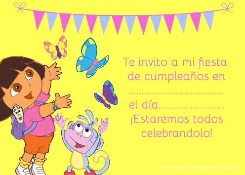 Dora y botas en invitacion de cumpleaños 