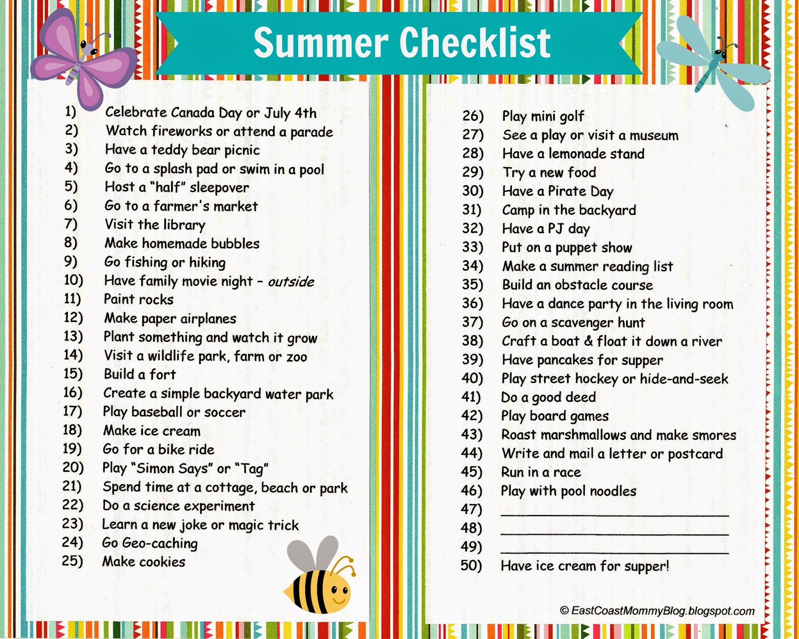 East Coast Mommy Summer Bucket Lists