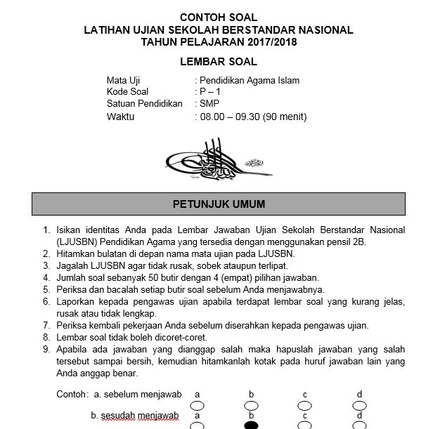 Contoh Soal Usbn Pai Smp 2018
