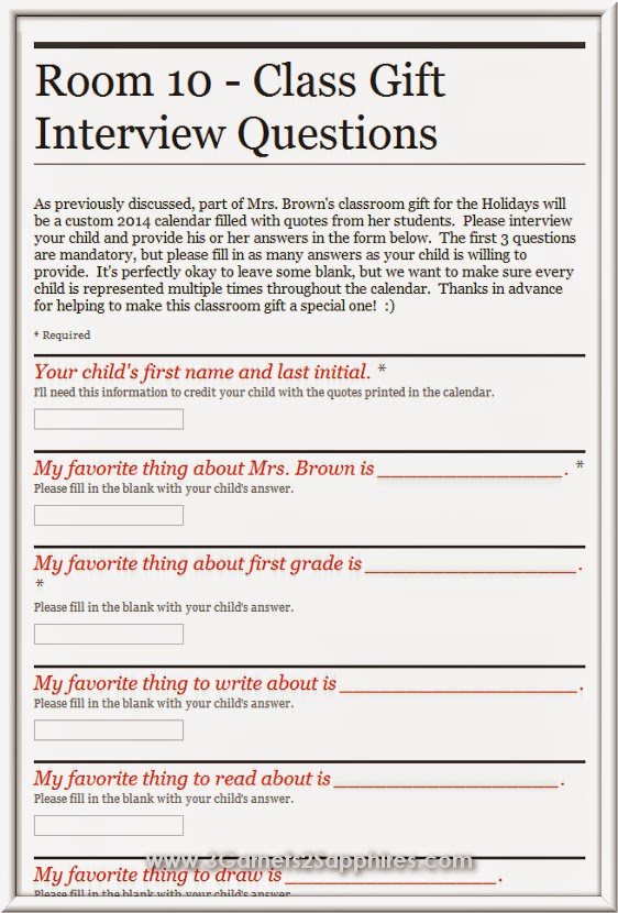 Google Forms example for interviewing students about their favorite things.