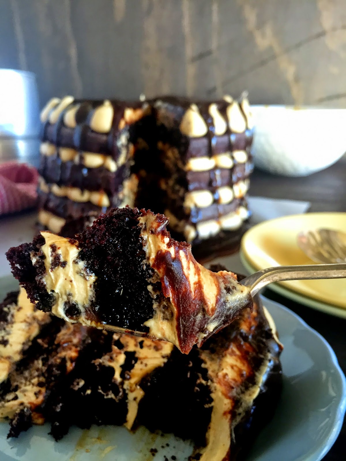 Chocolate Fudge Cake with Salted Caramel Buttercream, Salted Caramel and Dark Chocolate Ganache